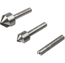 Detaliu cu trei poansoane de centrare din metal