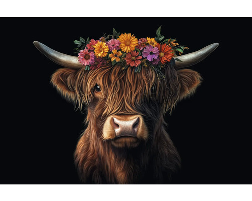 Portret de vită scoțiană cu coroană de flori