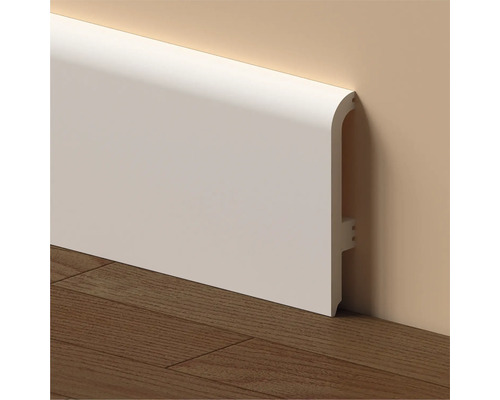 Plintă polimerică albă safir 2200x100x16 mm Plintă din plastic pe perete și podea din lemn