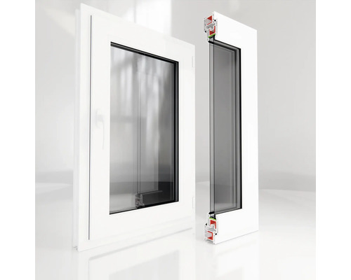 Fereastră cu ramă și vedere în secțiune transversală