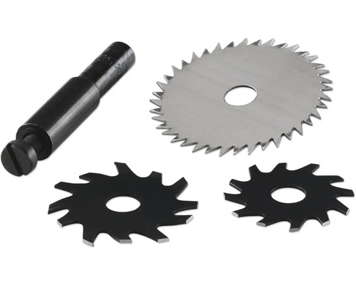 Set freze lemn cu disc pentru caneluri Wolfcraft Ø35-45 mm, prindere Ø8 mm, 4 piese Set de lame de ferăstrău pentru scule multifuncționale