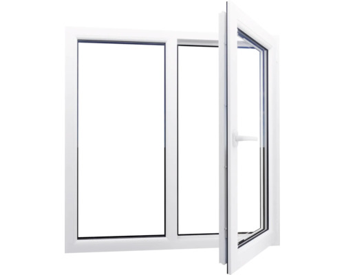 Fereastră din plastic albă cu două canaturi, dintre care unul este deschis