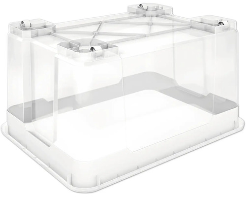 Jardiniere din plastic cu pereți transparenți și colțuri albe