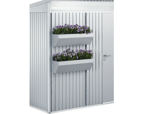 Magazie de grădină cu două jardiniere plantate