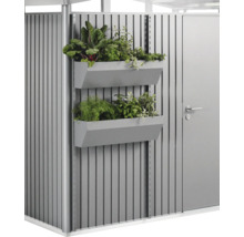 Cabină de grădină metalică cu două containere cu plante aromatice plantate