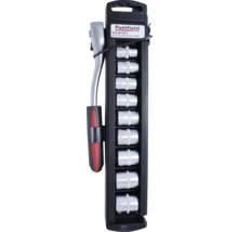 Set chei tubulare Pattfield 9,53 mm cu mâner cu clichet și chei tubulare de diferite dimensiuni.