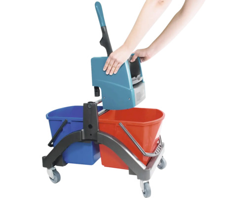 Cărucior de curățenie cu presă pentru găleată și două găleți