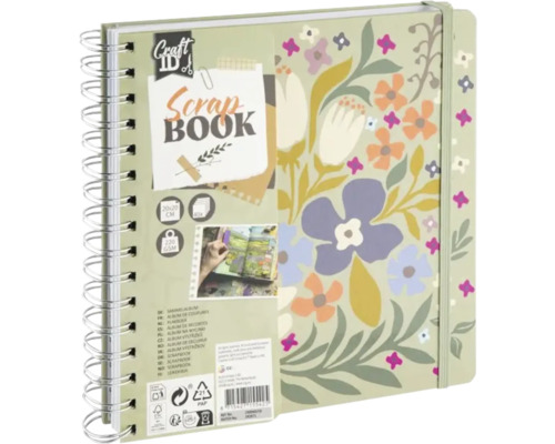 Album scrapbook flori 20x20 cm, 40 foi Album de scrapbooking cu model floral, legătură spiralată și bandă elastică