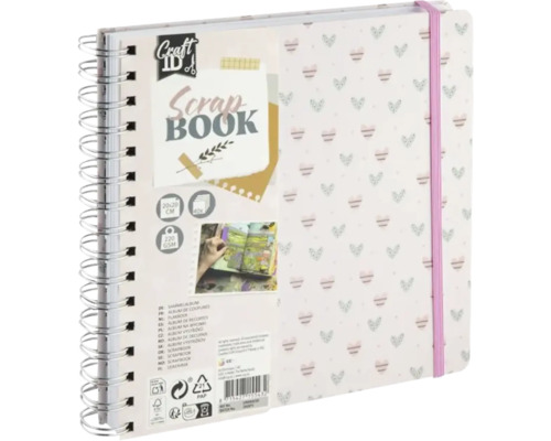 Album scrapbook inimi 20x20 cm, 40 foi Album spiralat cu model de inimă și bandă elastică