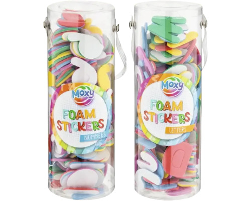 Autocolante din spumă cu numere și litere în recipient transparent