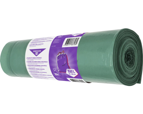 Rolă saci de gunoi cu șnur, 10 bucăți, 150 litri