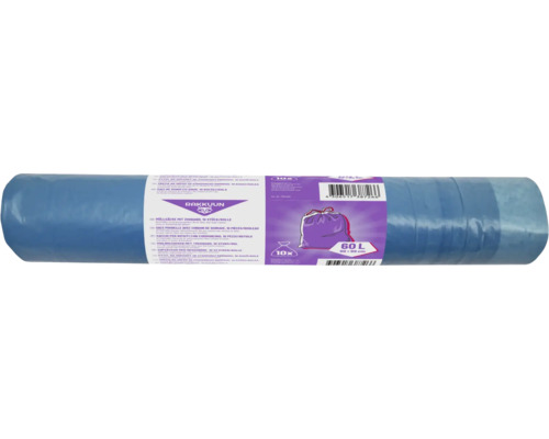 Saci menajeri 60L 60x69 cm, cu șnur de legat, rolă 10 bucăți Rulou de saci de gunoi cu șnur, 60 litri, 10 bucăți