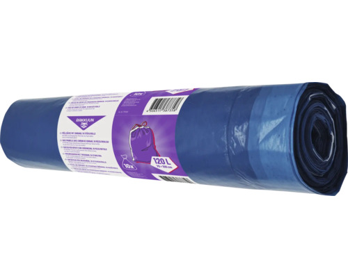 Rola saci menajeri albastri cu șnur, 10 bucăți, 120 litri