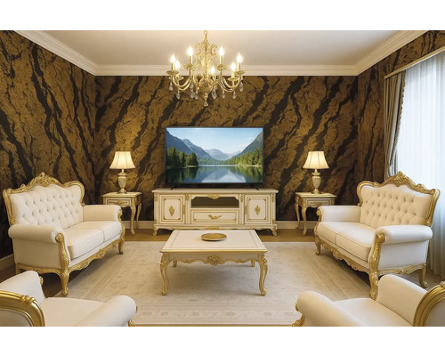 Living clasic cu canapele, măsuță de cafea, dulap TV și decorațiuni