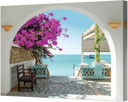 Imagine decorativă de perete cu vedere la mare și plante cu flori