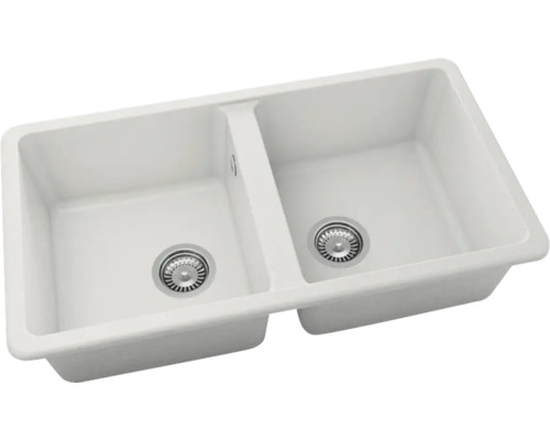 Chiuvetă bucătărie fatgranit 2 cuve FAT Avangard 237 46,5x85,5 cm fără picurător Pure White reversibilă Chiuvetă cu două cuve