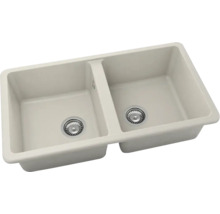 Chiuvetă dublă de bucătărie cu două cuve și scurgeri