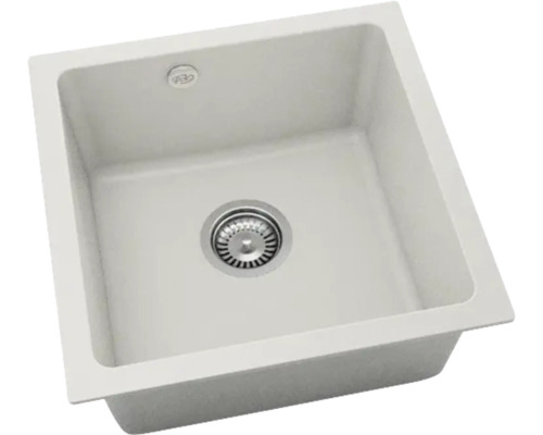 Chiuvetă bucătărie fatgranit FAT Avangard 241 46x46 cm fără picurător White reversibilă 3 tipuri de montaj Chiuvetă din material de piatră cu set de scurgere