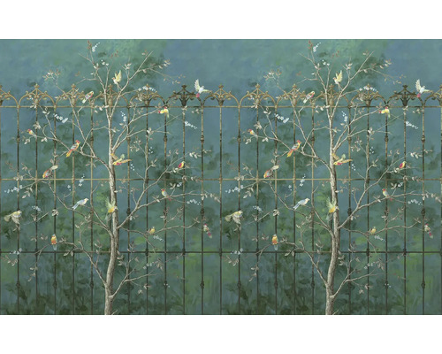 Tapet cu motive de copac, pasăre și gard pentru decorarea pereților