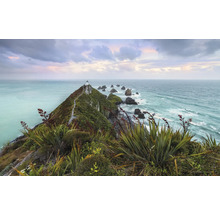 Vedere panoramică cu coastă, stânci, far și vegetație