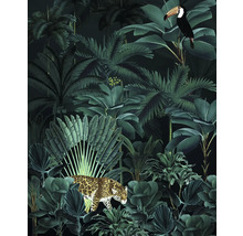 Tapet cu motiv de junglă, incluzând leopard și tucan