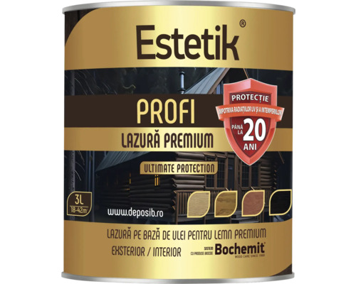 Lazură premium Estetik Profi pentru lemn, cutie de 3 litri