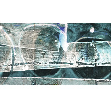 Prim-plan al unui tablou abstract pe pânză cu forme și structuri geometrice