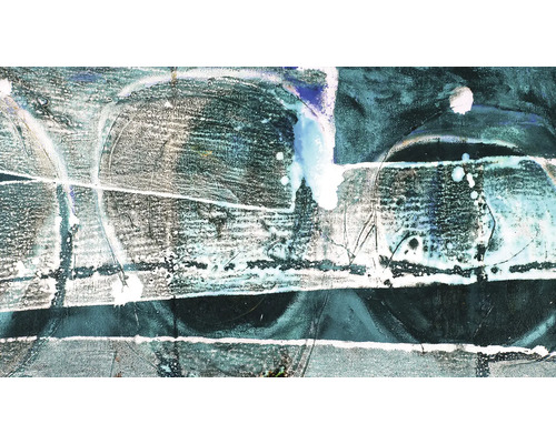 Prim-plan al unui tablou abstract pe pânză cu forme și structuri geometrice