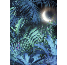 Scenă de junglă cu frunze de palmier și semilună