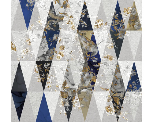 Model geometric de tapet cu motive florale și de păsări