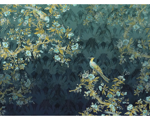 Tapet cu model floral și motive cu păsări