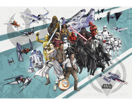 Fototapet vlies DX8-073 Disney Edition 4 Star Wars Cartoon Collage Wide 400x280 cm Ilustrație cu personaje și nave spațiale Star Wars