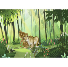 Ilustrație cu o familie de lei în pădure