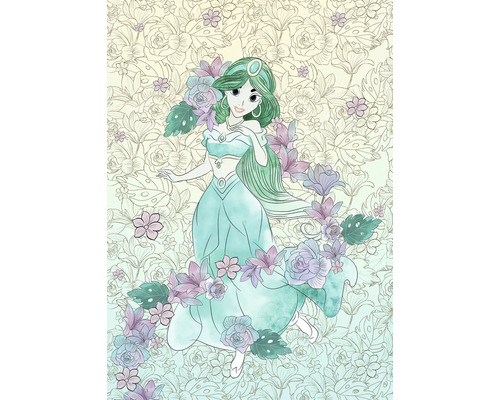 Ilustrație a unei figuri feminine cu model floral pe fundal.