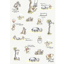 Ilustrație cu Winnie the Pooh și prietenii săi pe un fundal cu dungi