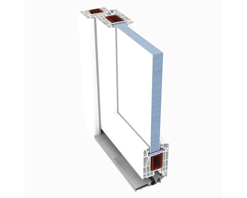 Secțiune transversală a unei ferestre albe din plastic cu profil multicameral