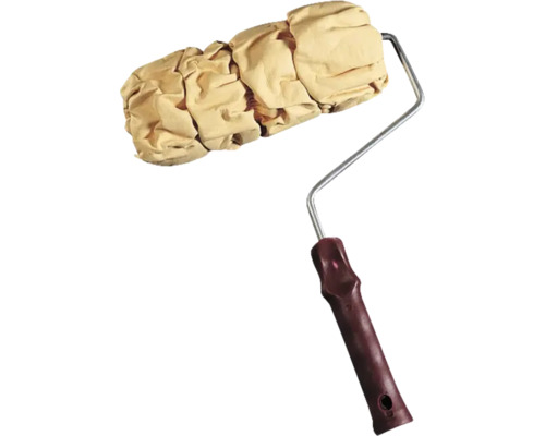 Rola de vopsea cu mâner maro și cadru metalic