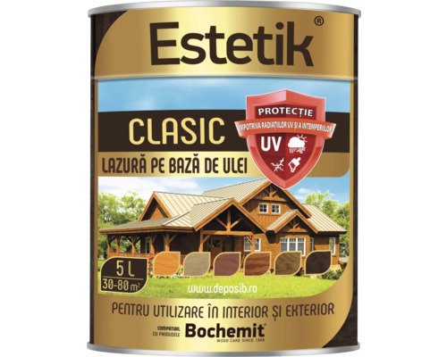 Lazura de ulei pentru lemn Estetik, cutie de 5 litri pentru utilizare la interior și exterior