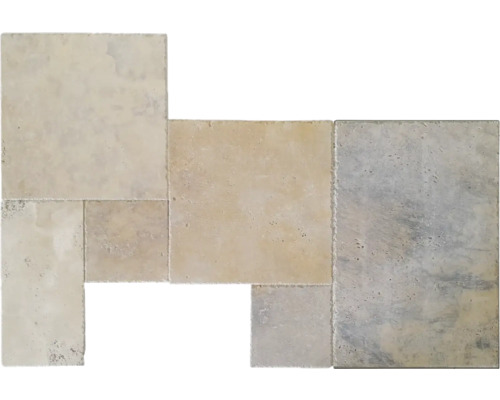 Aranjament de diferite plăci din piatră naturală pentru acoperiri de podea.