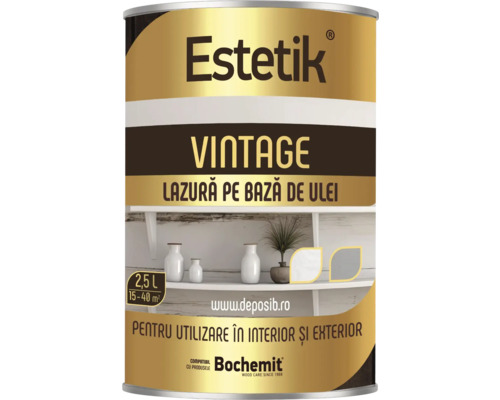 Lazura de ulei pentru lemn Estetik Vintage, cutie de 2,5 litri pentru interior și exterior