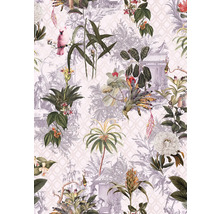 Tapet cu model floral, plante tropicale și motive cu păsări