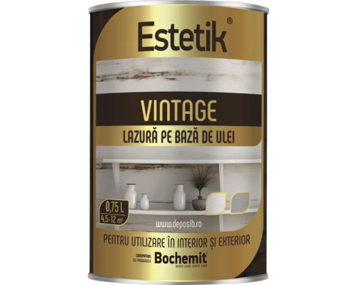 Lazura de lemn Estetik Vintage, cutie de 0,75 litri pentru interior și exterior