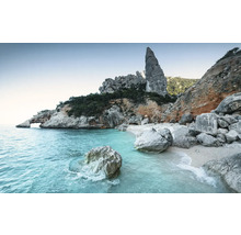 Peisaj de coastă cu stânci, plajă și mare