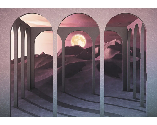 Fototapet vlies INX8-061 Sands Of Time 400x280 cm Ilustrație cu peisaj deșertic, lună și arcade cu coloane