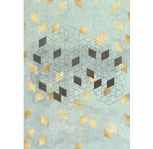 Model decorativ cu forme geometrice pe un fundal albastru deschis