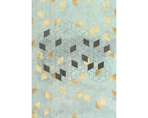 Model decorativ cu forme geometrice pe un fundal albastru deschis