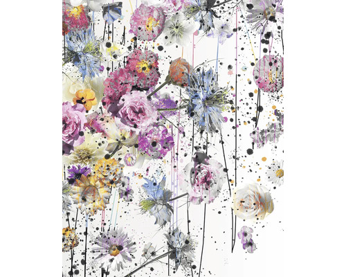 Model floral abstract cu diverse flori și accente de culoare