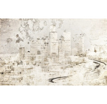 Peisaj urban abstract cu zgârie-nori și drum pe un fundal neuniform