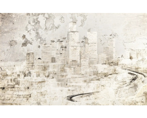 Peisaj urban abstract cu zgârie-nori și drum pe un fundal neuniform