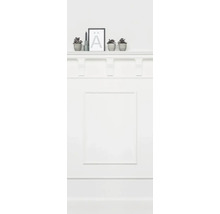 Panou de perete cu decor, raft, plante de interior, lumânare și ramă foto